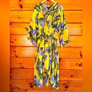 STELLA & JULIE Colorful Floral V-Neck Asymmetrical Plus 3/4 Sleeves 20W